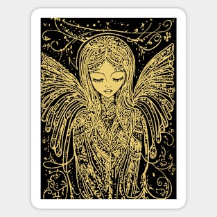 Sad Angel Line Art - Neo Folk Boho Style Sticker